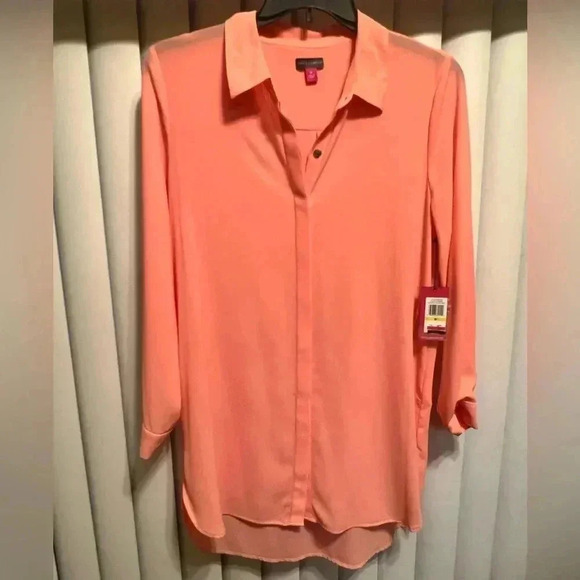 NWT VINCE CAMUTO Coral Tunic Button Front Hi Lo Hemline Blouse Shirt Dress Sz M - Picture 3 of 7